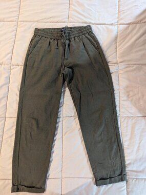 J.Crew Linen Cotton Drawstring Pants Olive Green Size 2 Cropped Length